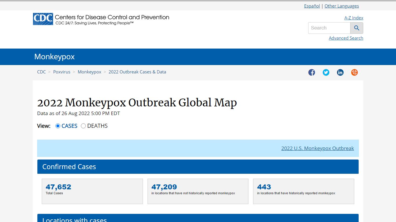 2022 Monkeypox Outbreak Global Map | Monkeypox | Poxvirus | CDC